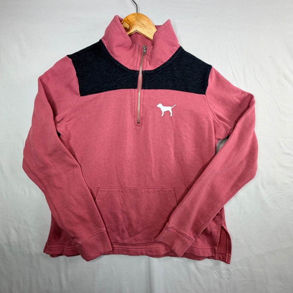 PINK Victoria's Secret Pullover Small Pink Colorblock Quarter Zip Sweatshirt